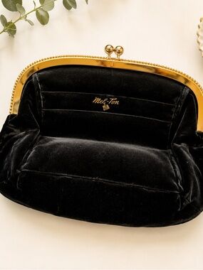 Vintage Mel-Ton Black Velvet Evening Clutch Purse